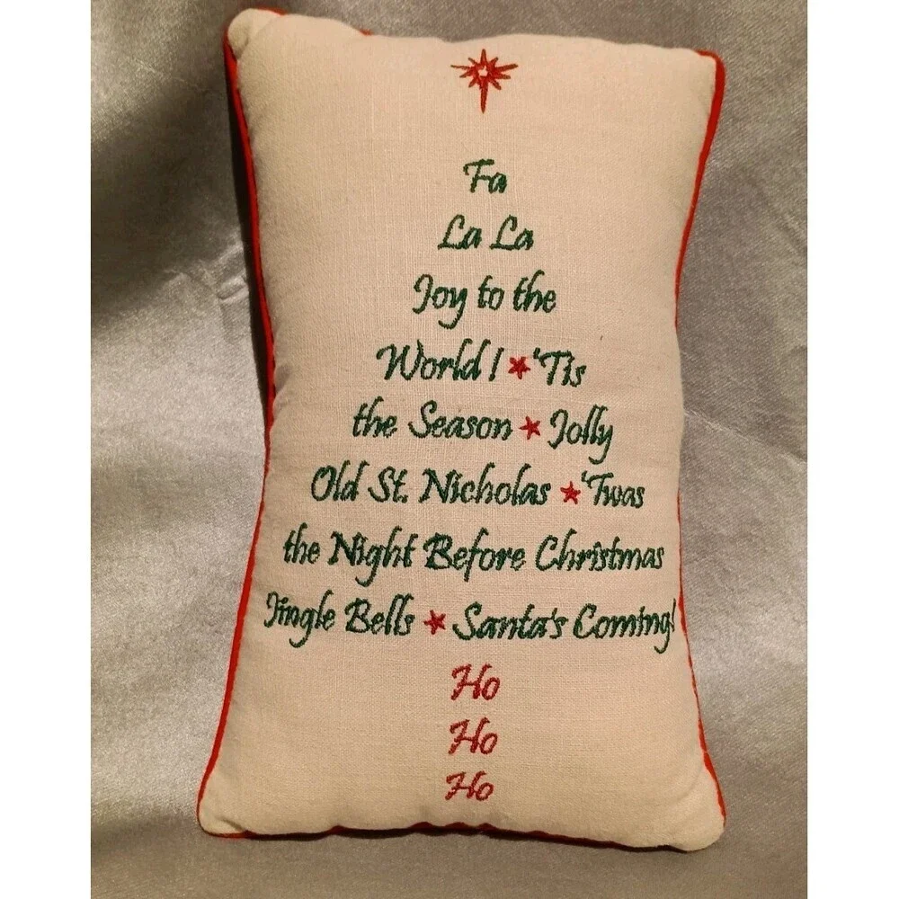 Holiday Christmas Mini Pillow Plaid Tree Words Reversible Rustic Farmhouse Decor